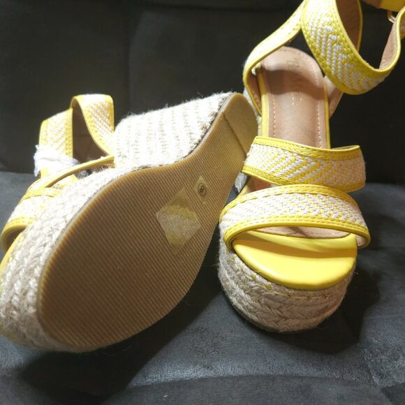 Bella Marie Yellow Espadrille Wedge Sandals | Strappy Braided Detail | Size 8 - Picture 3 of 5